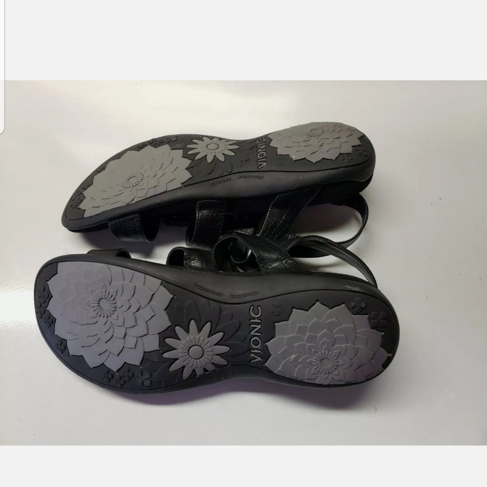 Vionic Sandals Size 10 Women's Amber Adjustable Orthaheel Black Comfort Shoes - Picture 9 of 9